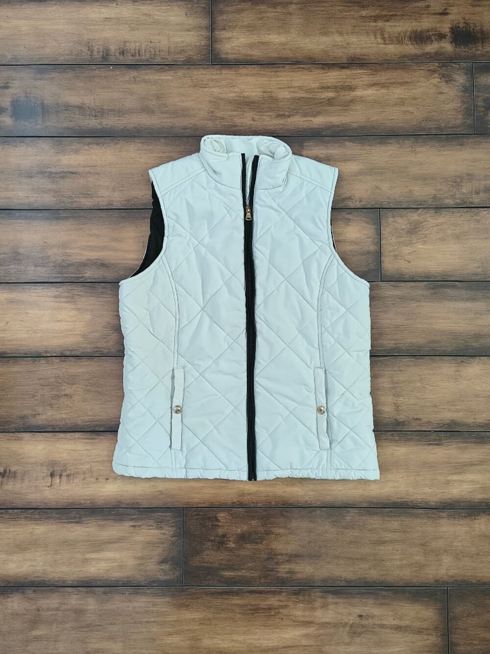 Lauren Ralph Lauren Quilted Vest Women’s Medium Icy Blue Gold Zip Pockets